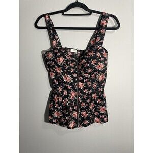 Mind Code Women Babydoll Bustier Corset Top Zip Up Floral Slim Fit Black Pink XL